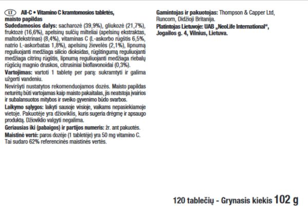Vitaminas C „All C“, kramtomosios tabletės