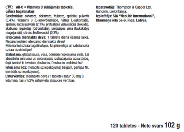 Vitaminas C „All C“, kramtomosios tabletės