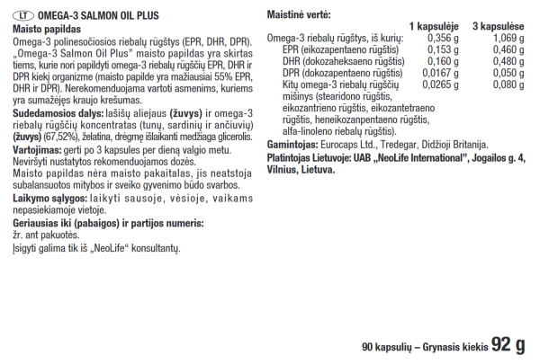 Žuvies taukai „Omega-3 Salmon Oil Plus“