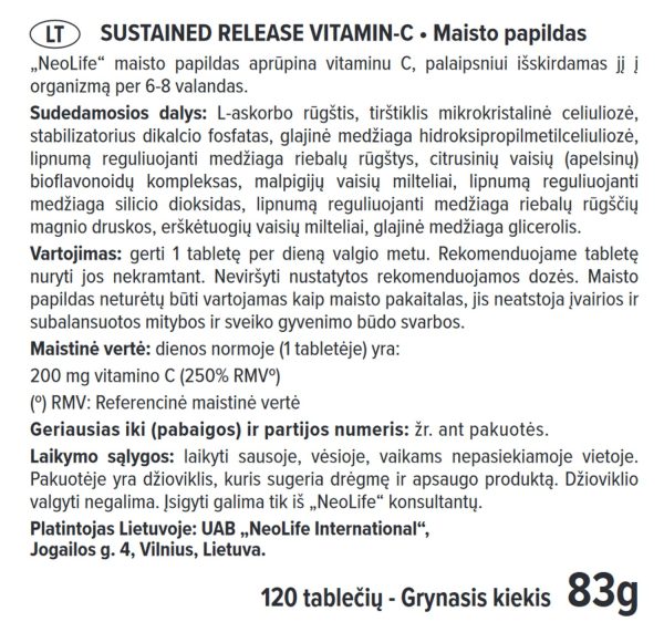 Vitaminas C „Sustained Release Vitamin C“